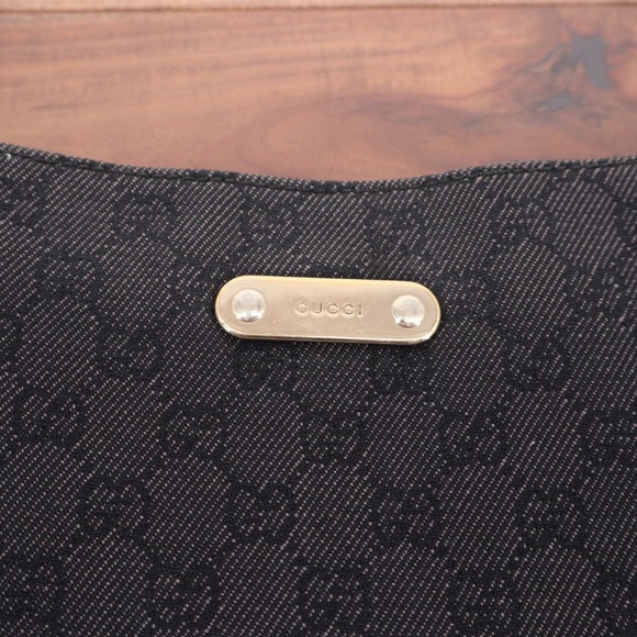 Gucci Black Original GG Canvas Shoulder Bag Vintage Black Leather Trim - Picture 2 of 14